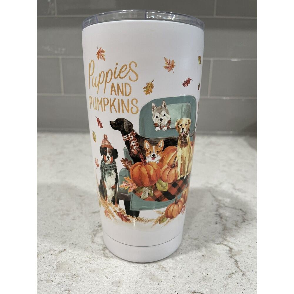 PUPPIES & PUMPKINS Fall Dogs Steel Tumbler Golden Retriever Corgi Husky Labrador